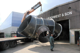 3000 dia exhaust ducting fabrication for biomass power plant being lifted onto lorry